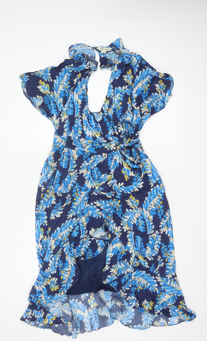 Whistles Women Blue Leaf Print UK 12 Long Wrap Dress