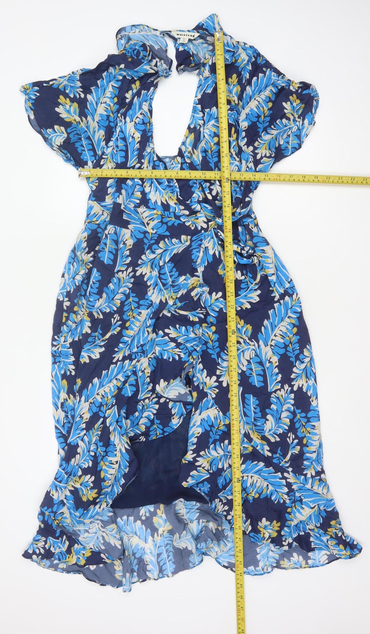 Whistles Women Blue Leaf Print UK 12 Long Wrap Dress