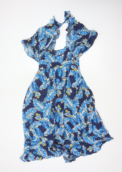 Whistles Women Blue Leaf Print UK 12 Long Wrap Dress