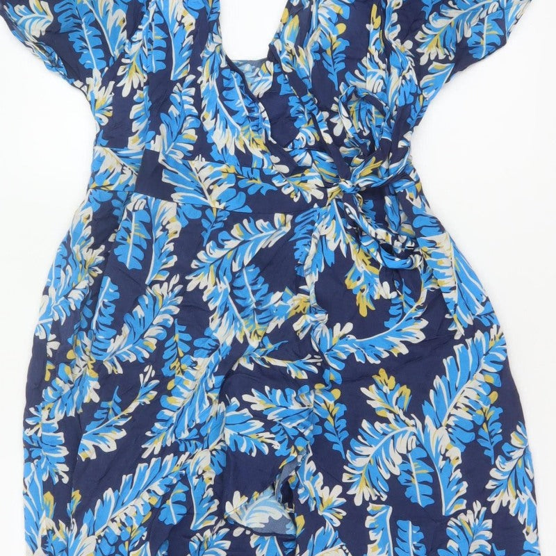 Whistles Women Blue Leaf Print UK 12 Long Wrap Dress