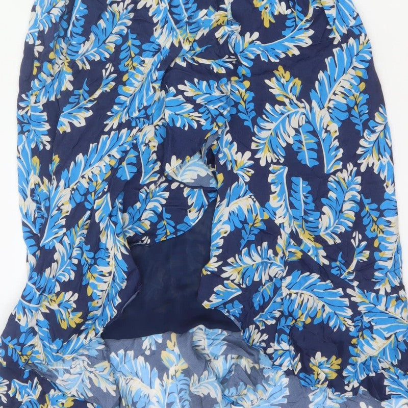 Whistles Women Blue Leaf Print UK 12 Long Wrap Dress