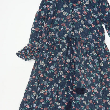 Marks and Spencer Women Blue Floral Maxi Dress Size 8 Bell Sleeve