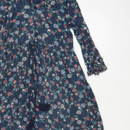 Marks and Spencer Women Blue Floral Maxi Dress Size 8 Bell Sleeve