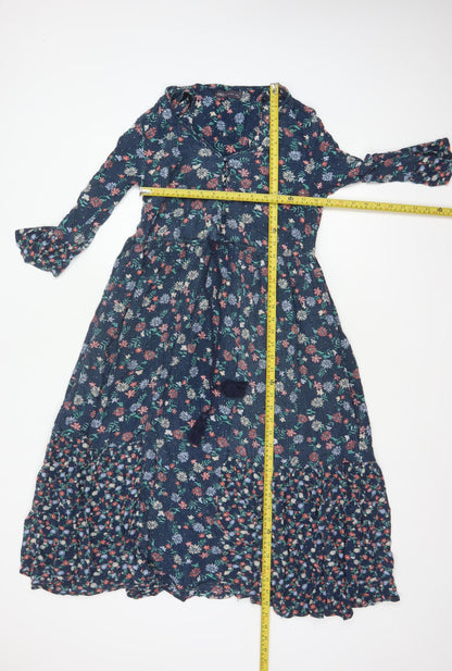 Marks and Spencer Women Blue Floral Maxi Dress Size 8 Bell Sleeve