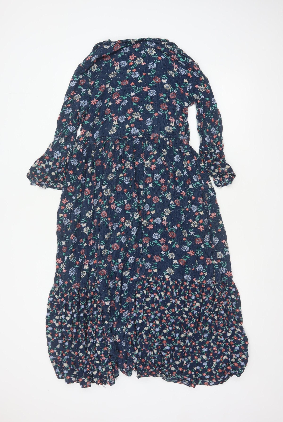 Marks and Spencer Women Blue Floral Maxi Dress Size 8 Bell Sleeve