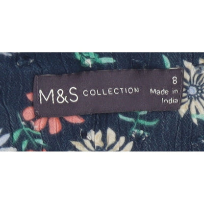 Marks and Spencer Women Blue Floral Maxi Dress Size 8 Bell Sleeve