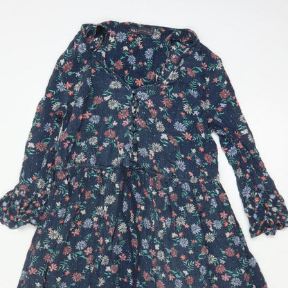 Marks and Spencer Women Blue Floral Maxi Dress Size 8 Bell Sleeve