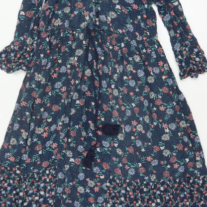 Marks and Spencer Women Blue Floral Maxi Dress Size 8 Bell Sleeve