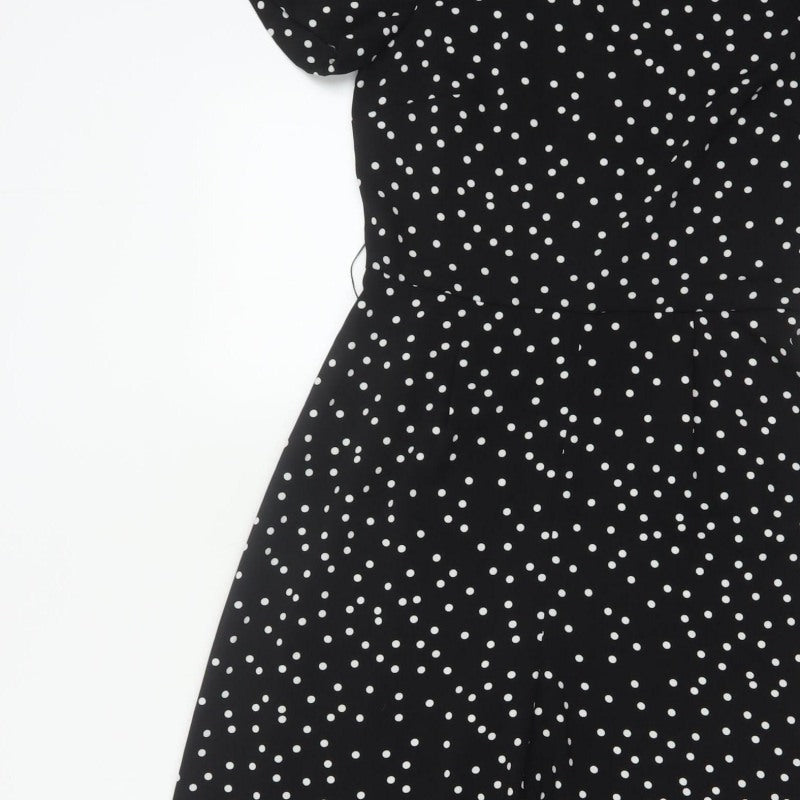Warehouse Women’s Black Polka Dot Wide-Leg Jumpsuit UK 10 Short Sleeve