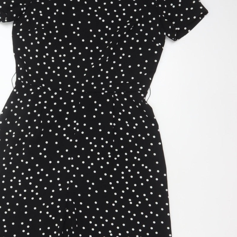Warehouse Women’s Black Polka Dot Wide-Leg Jumpsuit UK 10 Short Sleeve