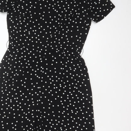 Warehouse Women’s Black Polka Dot Wide-Leg Jumpsuit UK 10 Short Sleeve