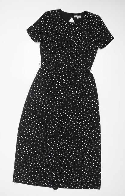 Warehouse Women’s Black Polka Dot Wide-Leg Jumpsuit UK 10 Short Sleeve