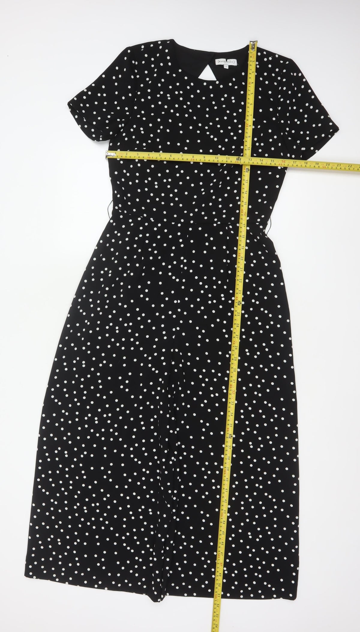 Warehouse Women’s Black Polka Dot Wide-Leg Jumpsuit UK 10 Short Sleeve