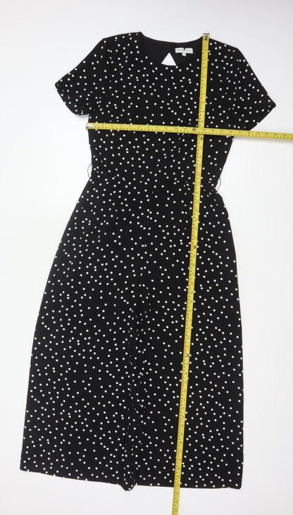Warehouse Women’s Black Polka Dot Wide-Leg Jumpsuit UK 10 Short Sleeve