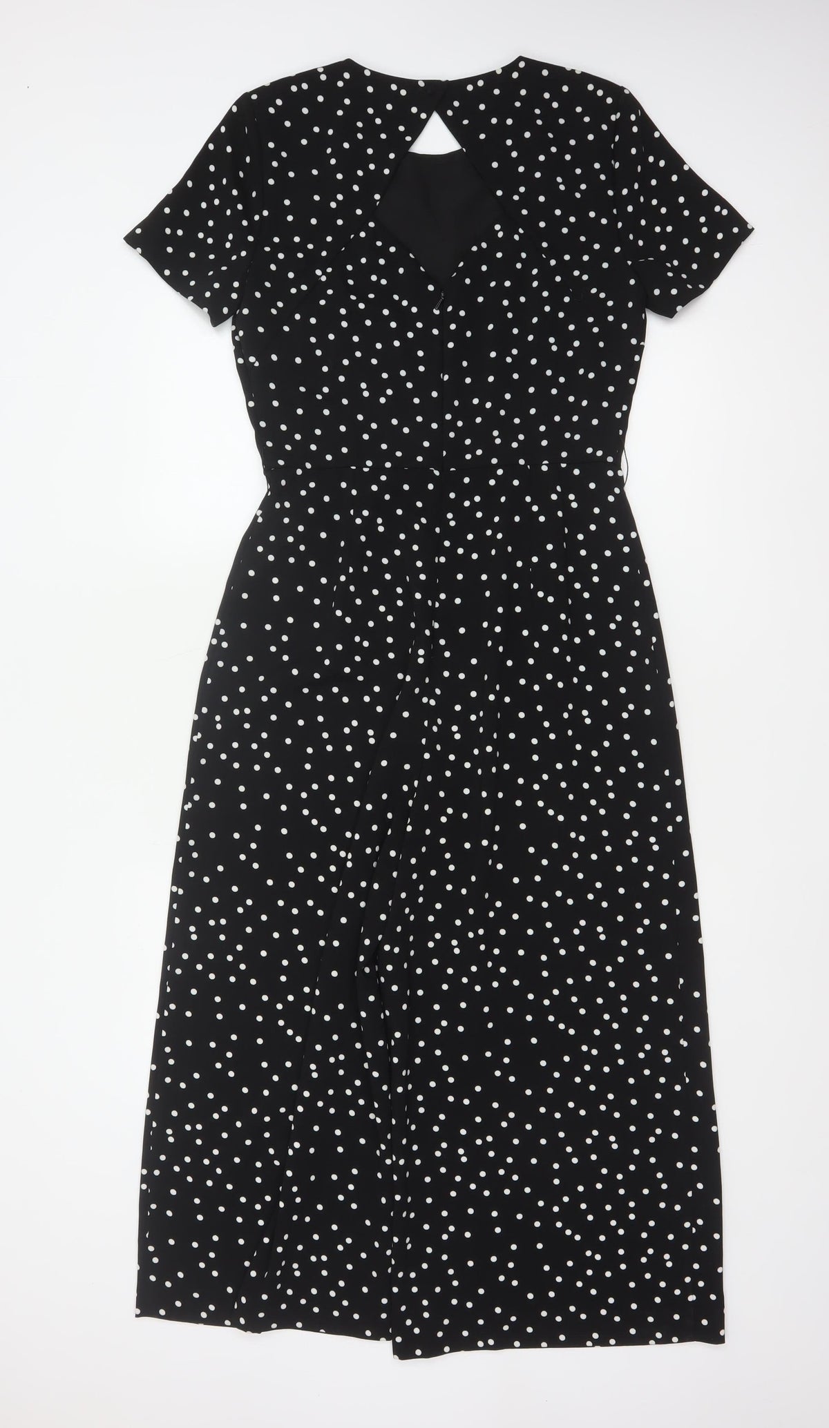 Warehouse Women’s Black Polka Dot Wide-Leg Jumpsuit UK 10 Short Sleeve