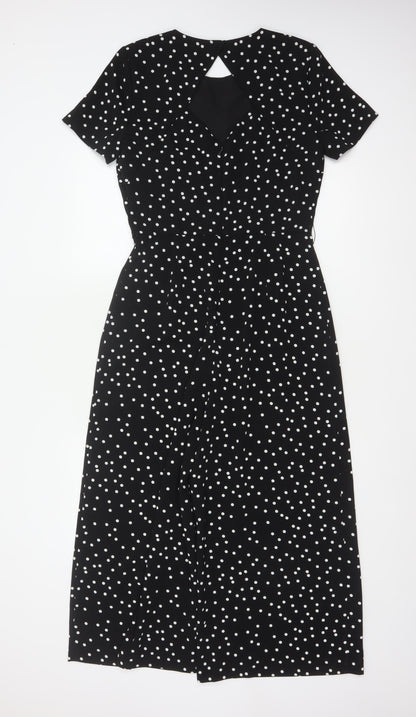 Warehouse Women’s Black Polka Dot Wide-Leg Jumpsuit UK 10 Short Sleeve
