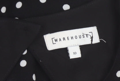 Warehouse Women’s Black Polka Dot Wide-Leg Jumpsuit UK 10 Short Sleeve