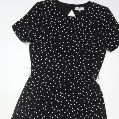 Warehouse Women’s Black Polka Dot Wide-Leg Jumpsuit UK 10 Short Sleeve