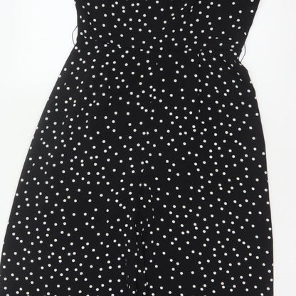 Warehouse Women’s Black Polka Dot Wide-Leg Jumpsuit UK 10 Short Sleeve
