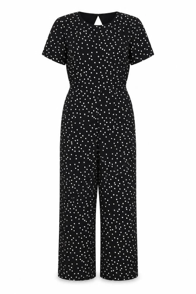 Warehouse Women’s Black Polka Dot Wide-Leg Jumpsuit UK 10 Short Sleeve