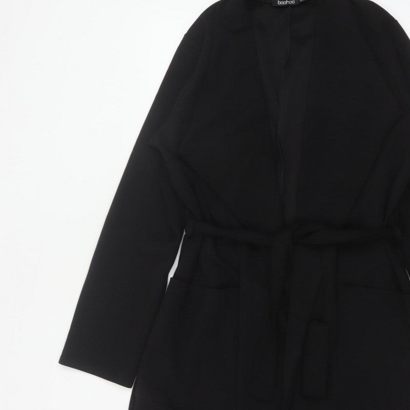 Boohoo Women’s Black UK 12 Long Belted Open Overcoat