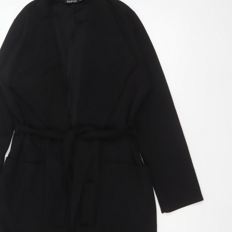 Boohoo Women’s Black UK 12 Long Belted Open Overcoat