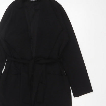 Boohoo Women’s Black UK 12 Long Belted Open Overcoat