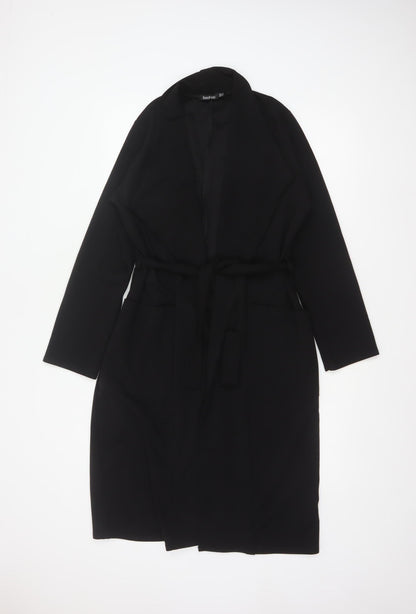 Boohoo Women’s Black UK 12 Long Belted Open Overcoat
