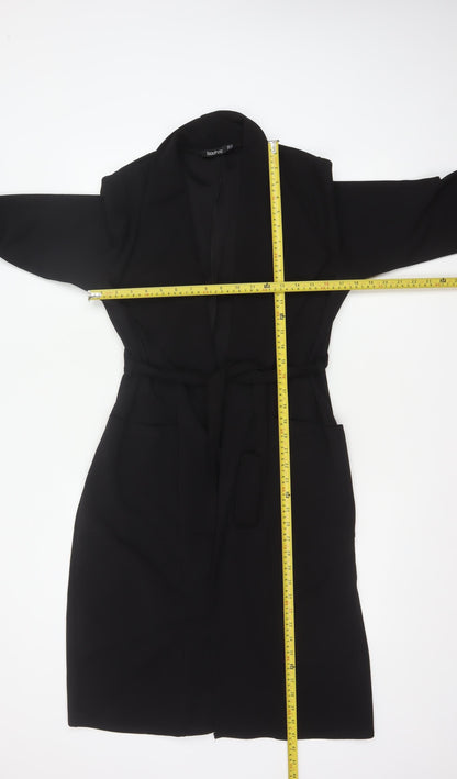 Boohoo Women’s Black UK 12 Long Belted Open Overcoat