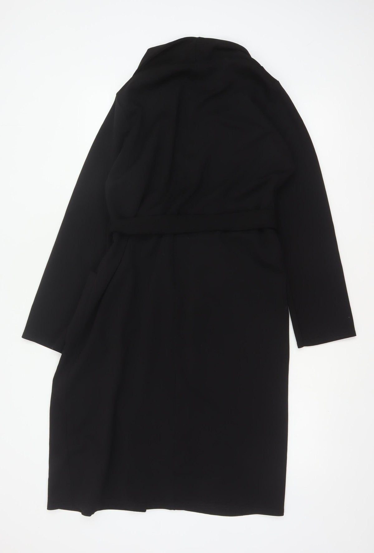 Boohoo Women’s Black UK 12 Long Belted Open Overcoat