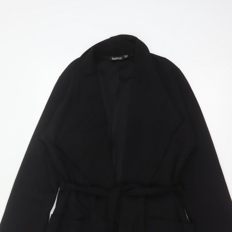 Boohoo Women’s Black UK 12 Long Belted Open Overcoat