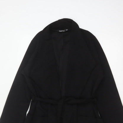 Boohoo Women’s Black UK 12 Long Belted Open Overcoat
