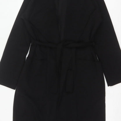 Boohoo Women’s Black UK 12 Long Belted Open Overcoat
