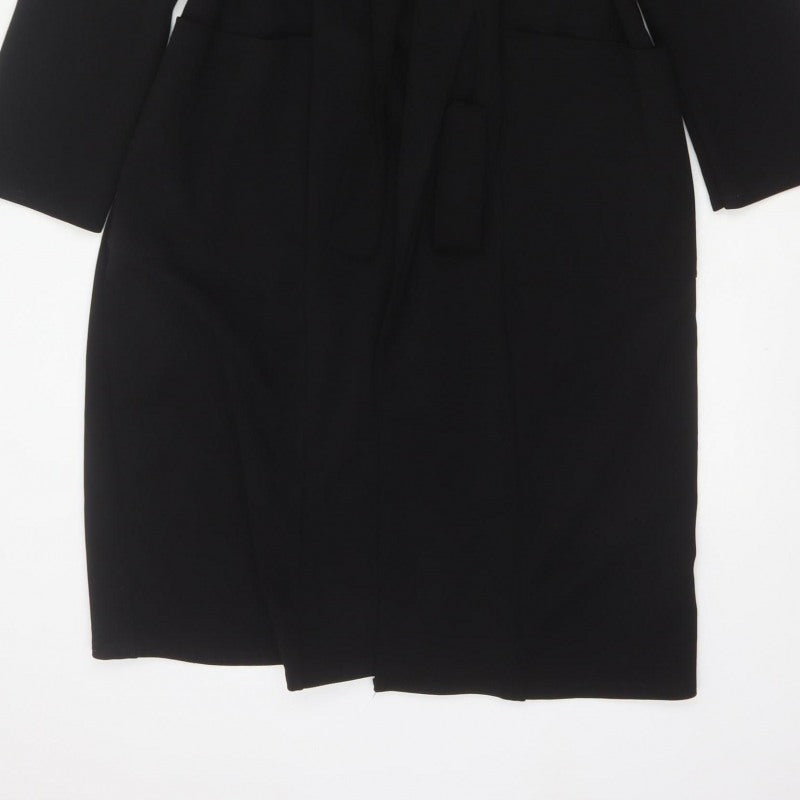 Boohoo Women’s Black UK 12 Long Belted Open Overcoat
