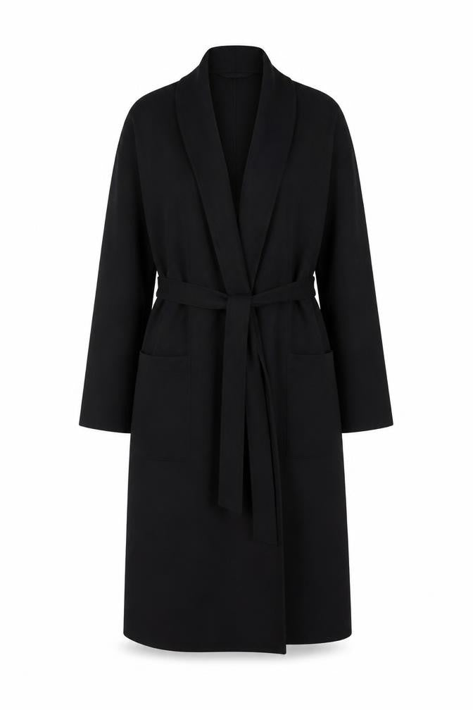 Boohoo Women’s Black UK 12 Long Belted Open Overcoat