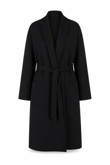 Boohoo Women’s Black UK 12 Long Belted Open Overcoat