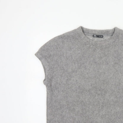 Zara Women Grey S Basic Knit Crew Neck Short Sleeve T-Shirt
