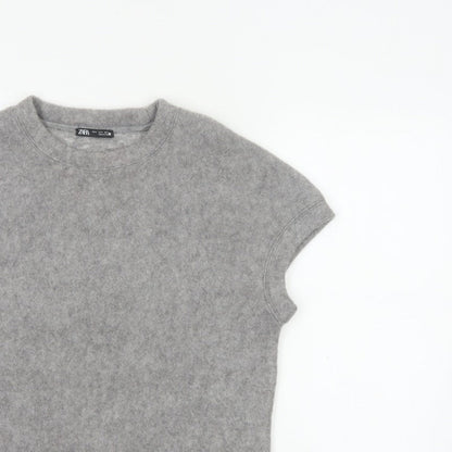 Zara Women Grey S Basic Knit Crew Neck Short Sleeve T-Shirt