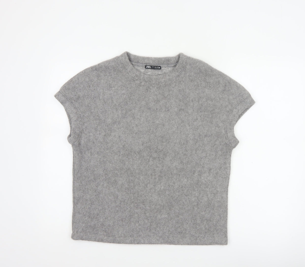 Zara Women Grey S Basic Knit Crew Neck Short Sleeve T-Shirt