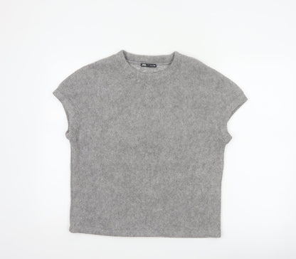 Zara Women Grey S Basic Knit Crew Neck Short Sleeve T-Shirt