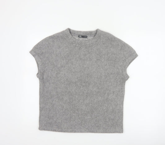 Zara Women Grey S Basic Knit Crew Neck Short Sleeve T-Shirt