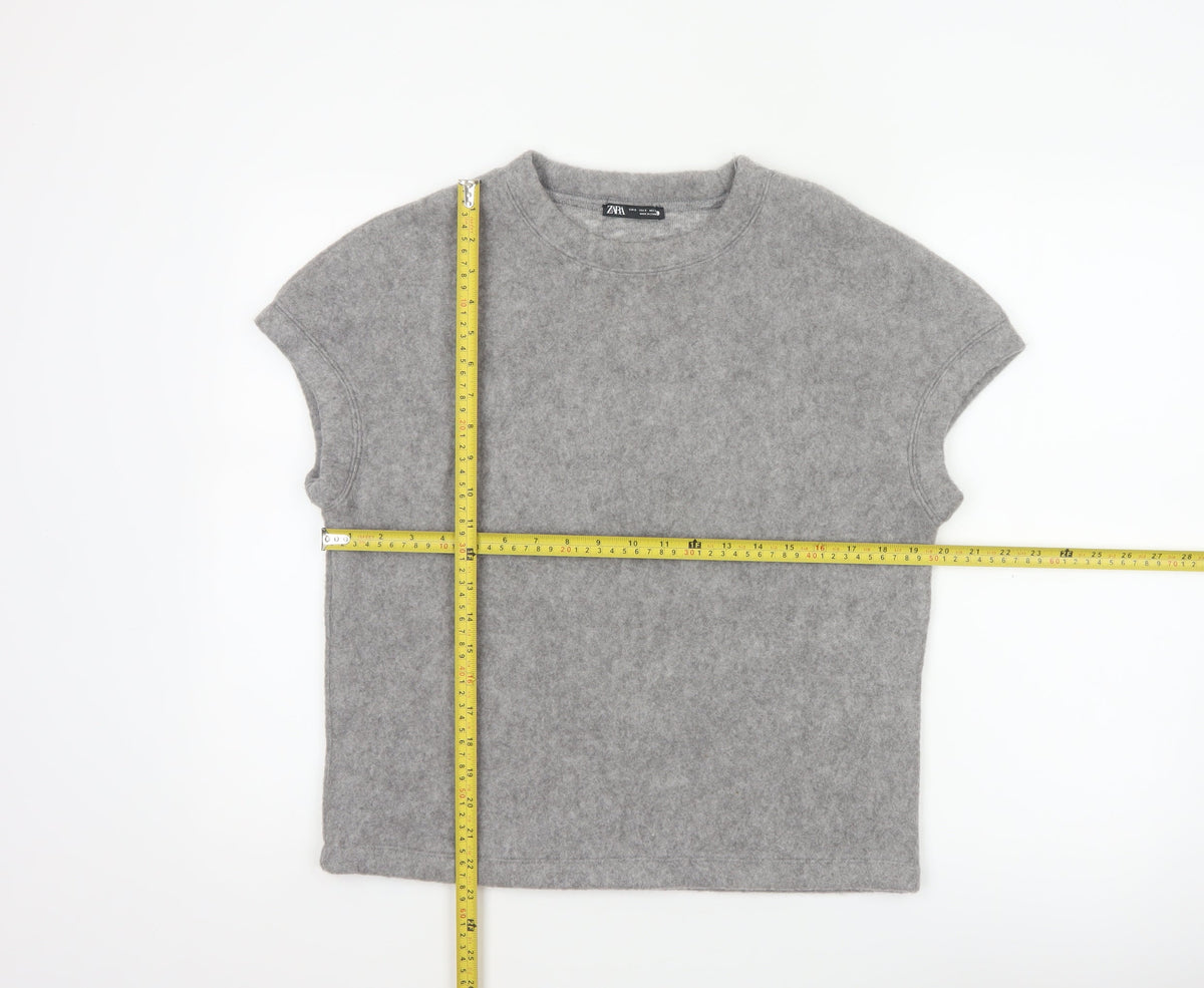 Zara Women Grey S Basic Knit Crew Neck Short Sleeve T-Shirt