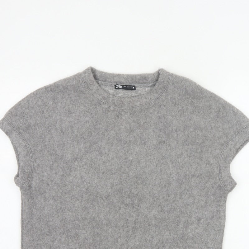 Zara Women Grey S Basic Knit Crew Neck Short Sleeve T-Shirt
