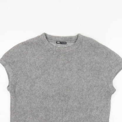 Zara Women Grey S Basic Knit Crew Neck Short Sleeve T-Shirt