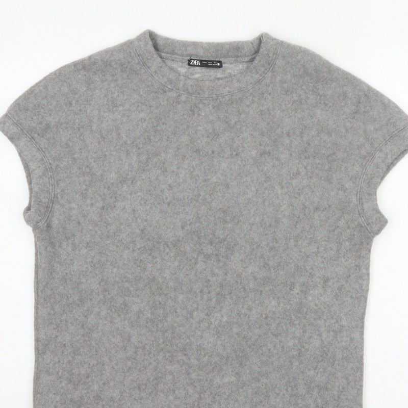 Zara Women Grey S Basic Knit Crew Neck Short Sleeve T-Shirt
