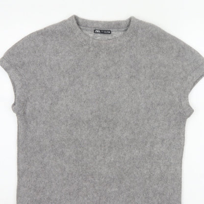 Zara Women Grey S Basic Knit Crew Neck Short Sleeve T-Shirt
