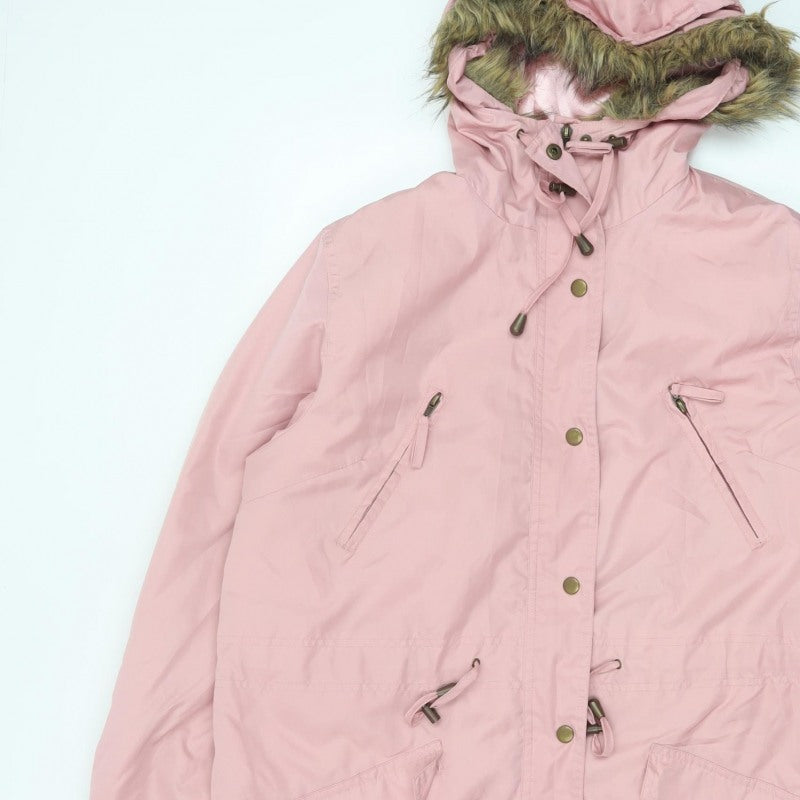 Being Casual Womens Pink Size 16 Faux Fur Hooded Long Parka Coat