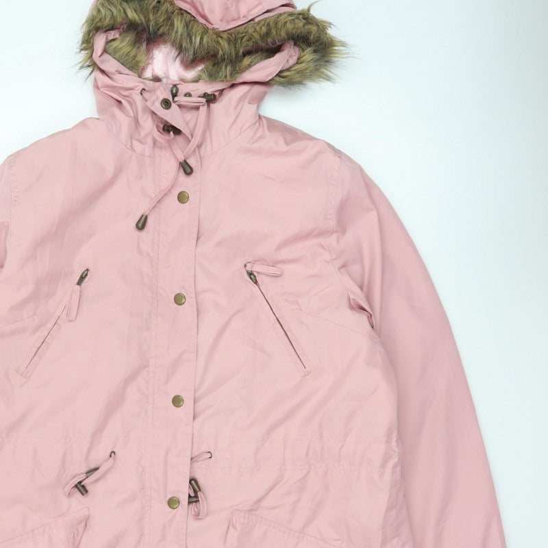 Being Casual Womens Pink Size 16 Faux Fur Hooded Long Parka Coat