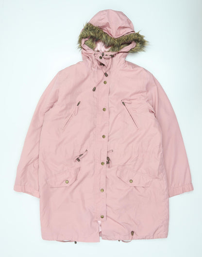 Being Casual Womens Pink Size 16 Faux Fur Hooded Long Parka Coat