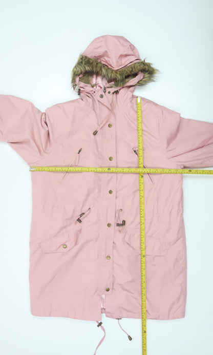 Being Casual Womens Pink Size 16 Faux Fur Hooded Long Parka Coat